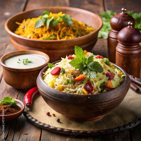 Obraz pakistani biryani served in traditional handi with