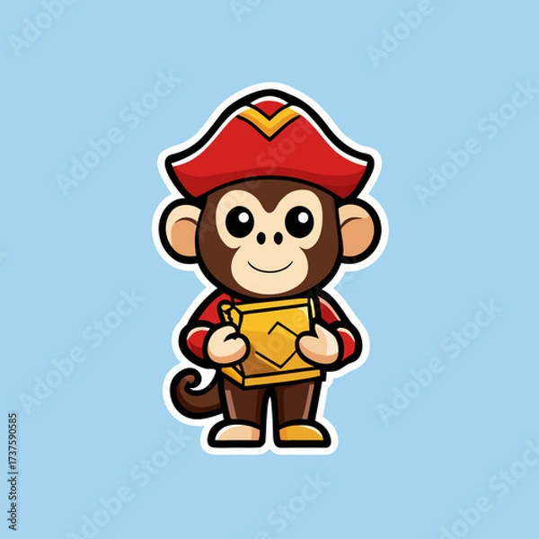 Obraz cute-monkey-pirate-with-treasure-map--sticker vector 