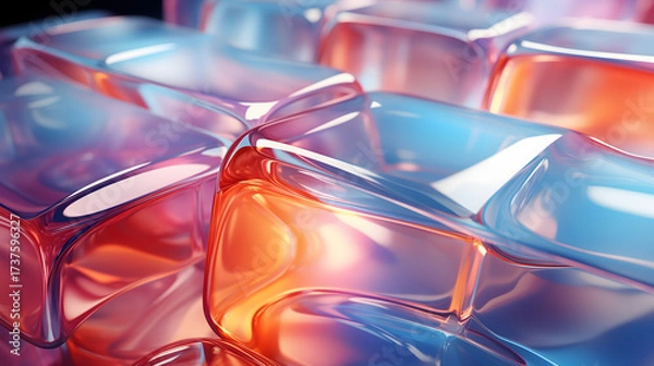 Fototapeta Vibrant translucent shapes intertwine in a futuristic dance of light and color.