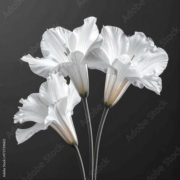 Obraz Three elegant white flowers against a dark background