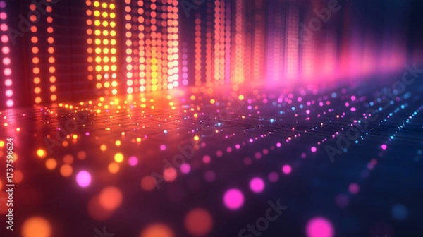 Fototapeta Futuristic digital lights create a dazzling tunnel of vibrant colors and energy.