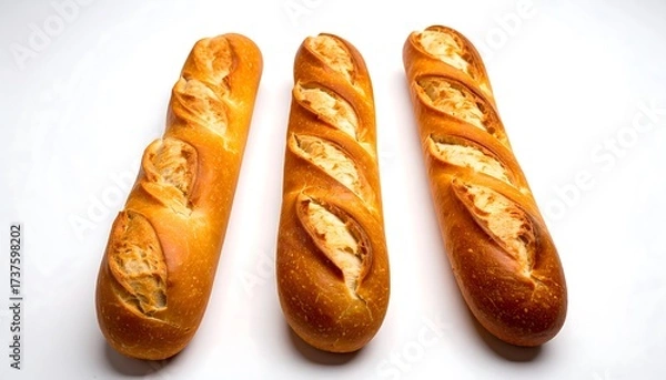 Obraz Three golden baguettes against white