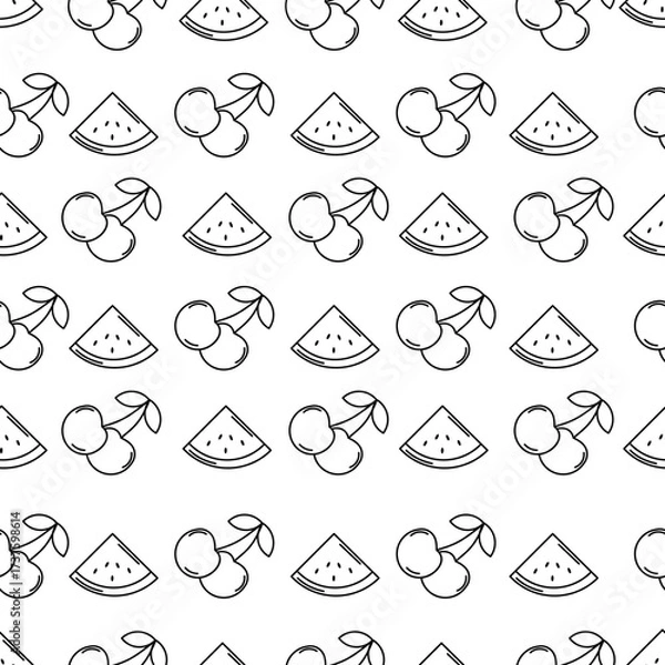 Fototapeta Fruit Outline Seamless Pettern