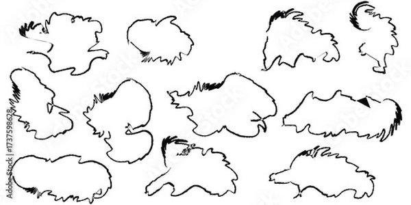 Fototapeta Vector set of animal silhouettes with the outline shape of the map of Germany and Poland on a blank background for a travel brochure design