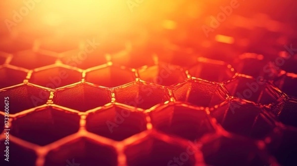 Fototapeta Close-up honeycomb pattern, vibrant red-orange tones