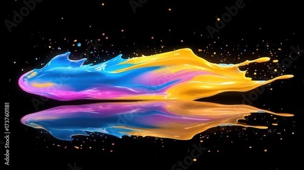Fototapeta Vibrant paint splash against a black background, mirrored