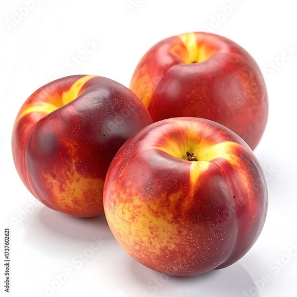 Obraz Three ripe nectarines against white background