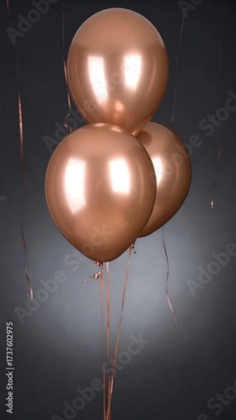 Obraz Three rose gold balloons against dark backdrop