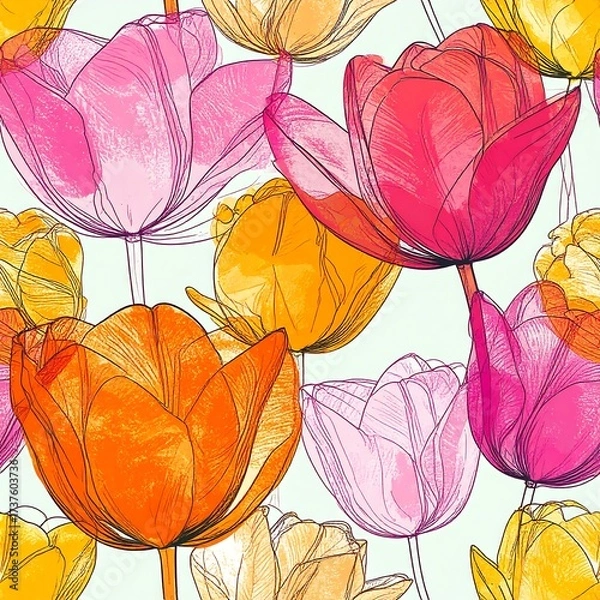 Fototapeta Floral tulips pattern