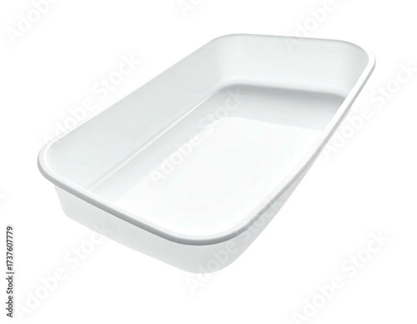 Fototapeta Empty, rectangular, white plastic container with rounded edges, isolated on black