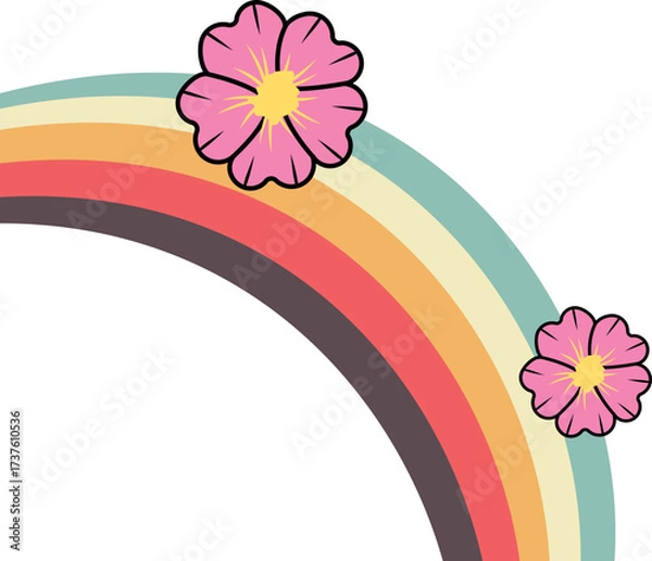 Fototapeta Retro Rainbow With Flower Corner