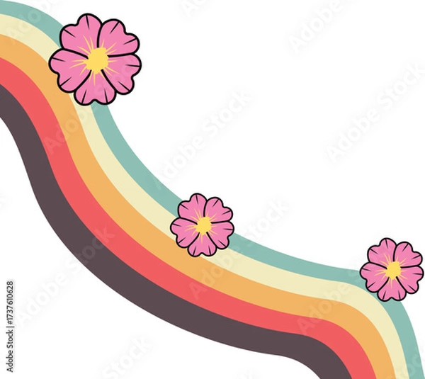 Fototapeta Retro Rainbow With Flower Corner