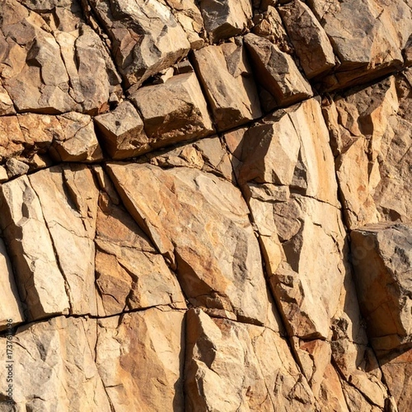 Fototapeta Fractured rock wall with sharp, angular cracks