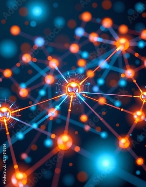 Fototapeta Futuristic Decentralized Network with Glowing Nodes and Neon Lines