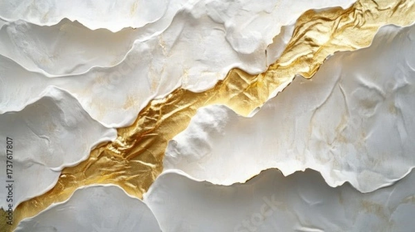 Fototapeta A striking abstract composition showcases a blend of textured white surfaces with gleaming gold details, creating an elegant visual experience