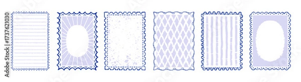 Fototapeta Frame stamp. Border hand drawn for coastal birthday, wedding menu. Sea line postcard frame. Vintage boarder and coastal scallop ornament. Cute abstract beach design bg. Rough ribbon sticker invitation