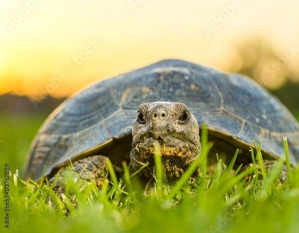 Fototapeta Turtle in grass at sunset (1)