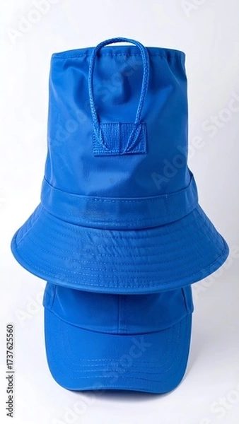 Fototapeta Two blue rain hats stacked