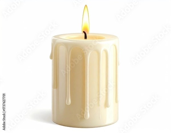 Obraz Ivory candle melting with a bright flame on white