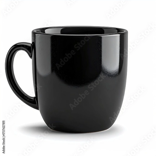 Obraz Shiny black mug with curved handle, casting soft shadow