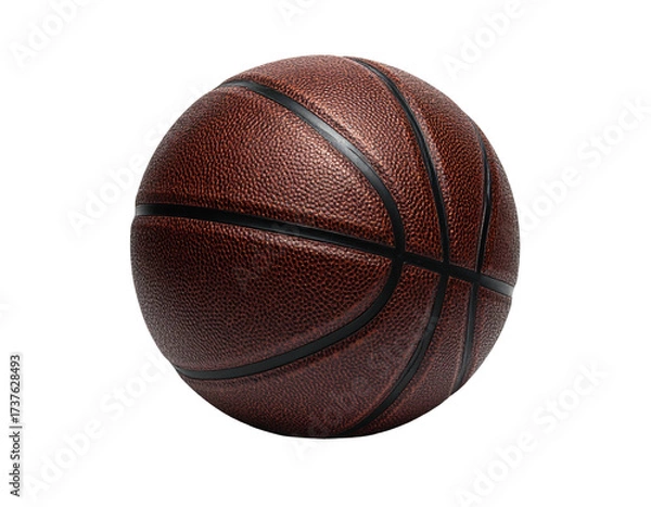Fototapeta A detailed close-up of a basketball, showing texture and seams, on a dark background