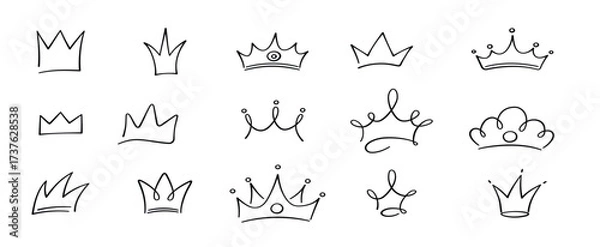Obraz Hand drawn doodle crowns set. King crown sketches, majestic tiara, king and queen royal diadems. Vector illustration isolated in doodle style vector