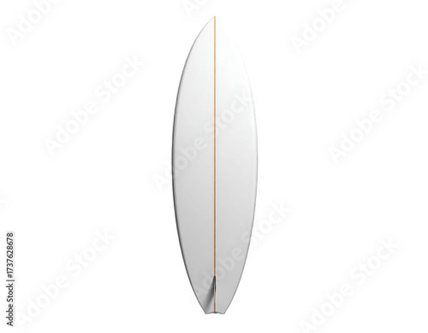 Fototapeta A white surfboard, centered and isolated against a black background, is shown
