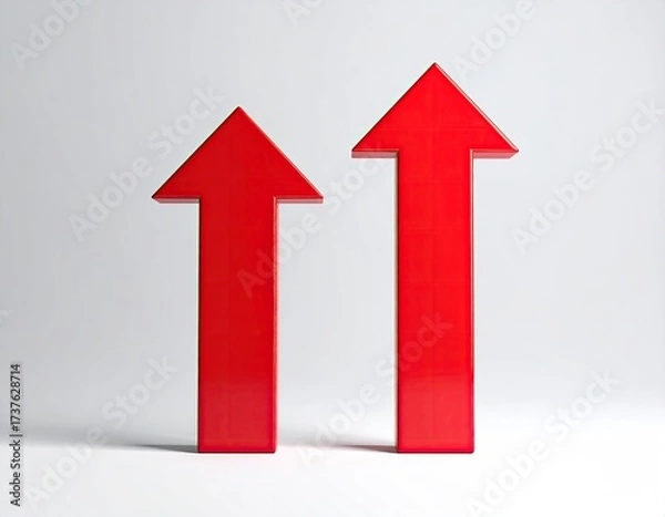 Obraz Two upright red arrows of different height pointing upward