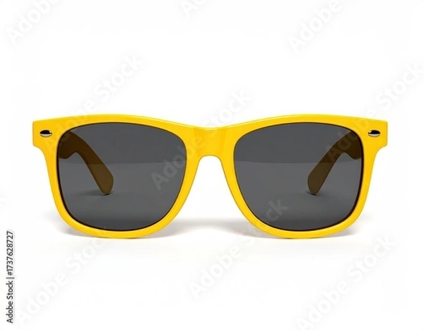 Obraz Bright yellow sunglasses on a white surface, front view