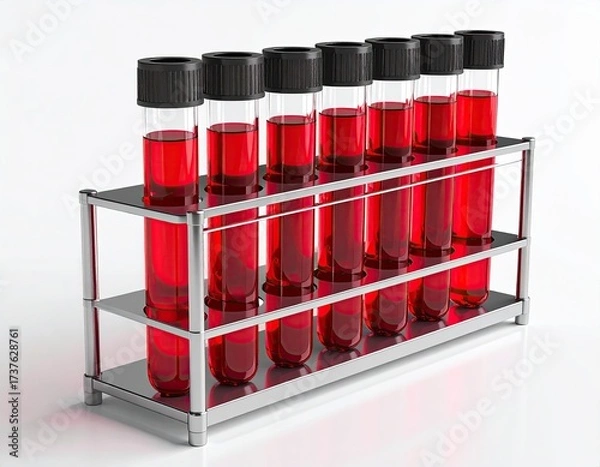 Obraz Blood samples in test tubes stand in a metal rack