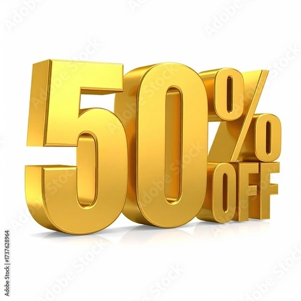 Obraz Golden "50% OFF" text, angled, on a white background