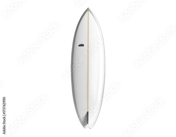 Fototapeta A sleek white surfboard, top-down view, set against a stark black background