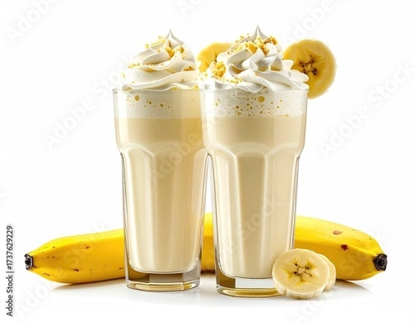 Obraz Two banana smoothies topped with cream and sprinkles