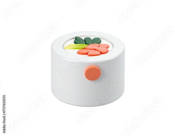 Fototapeta 3D rendering of a stylized sushi roll with vegetable toppings and a black background