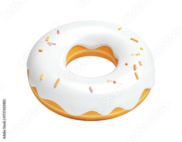 Fototapeta A delicious ring-shaped pastry with white icing and colorful sprinkles