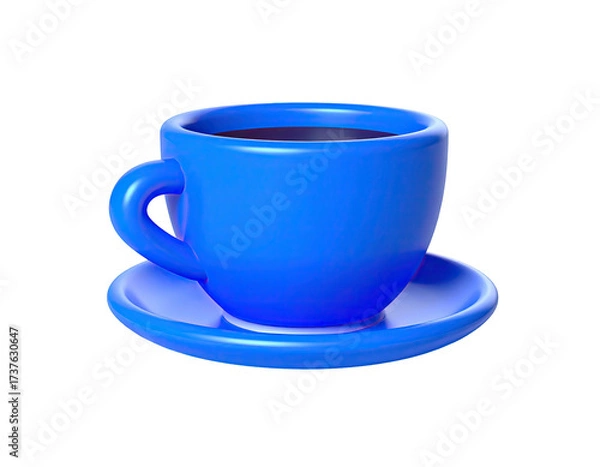 Fototapeta A shiny, rendered blue coffee cup with a saucer, isolated on black