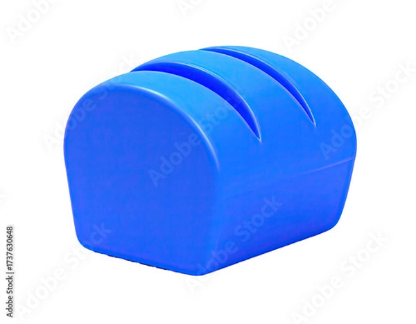Fototapeta A bright blue, rounded, rectangular object with three curved slots cut into the top
