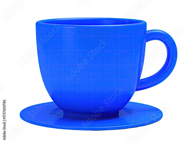Fototapeta A bright blue, 3D-rendered teacup and saucer with a grid overlay