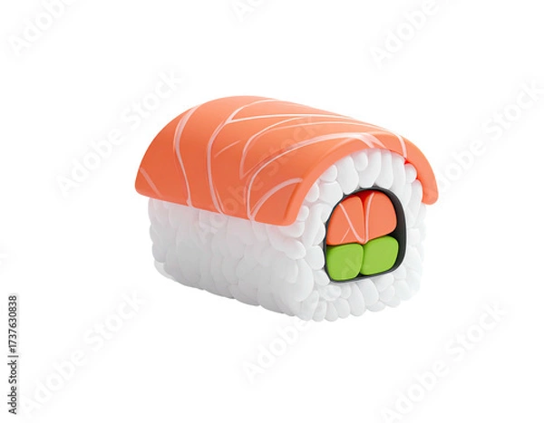 Fototapeta Rendered studio shot of a salmon maki sushi roll against a black backdrop