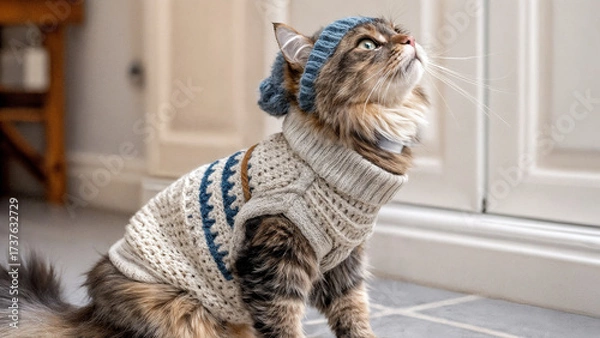 Fototapeta cat in a knitted suit