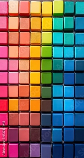 Fototapeta Colorful grid of square tiles in various hues