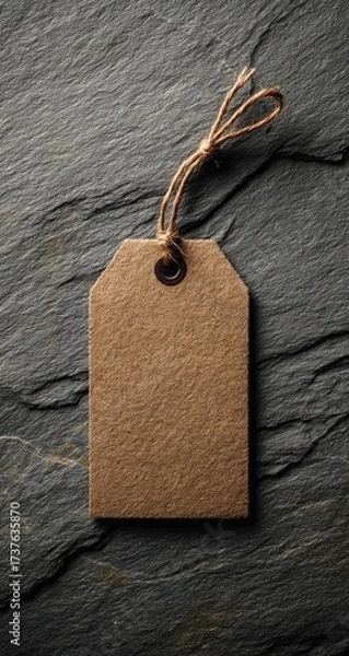 Obraz Blank kraft paper tag on dark stone