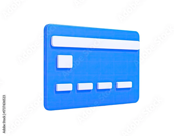 Obraz A 3D-rendered blue credit card with raised white elements on black background
