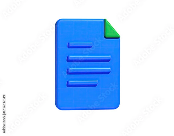 Fototapeta 3D rendering of a blue document icon with green folded corner on black