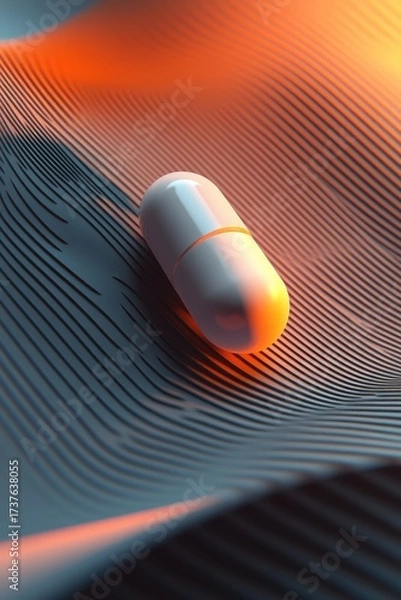 Fototapeta White pill sits on patterned wave surface