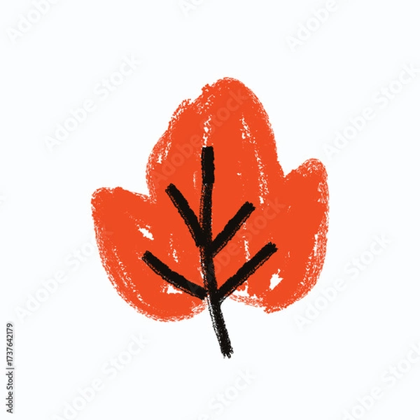 Fototapeta Fall crayon hand drawn leaf, Hand-drawn autumn leaf illustration, textured sketch style seasonal foliage design isolated on white background