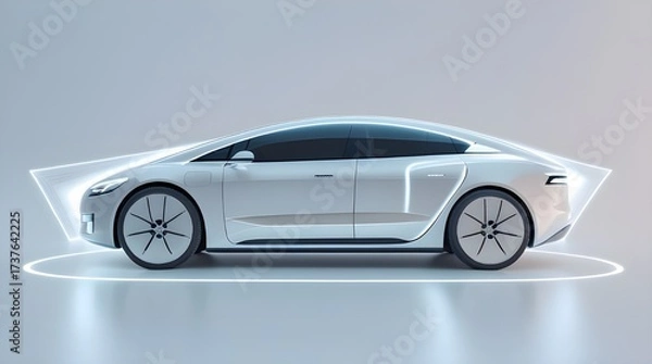 Fototapeta Futuristic AI Self-Driving Car – Modern Luxury Automobile Design on White Background