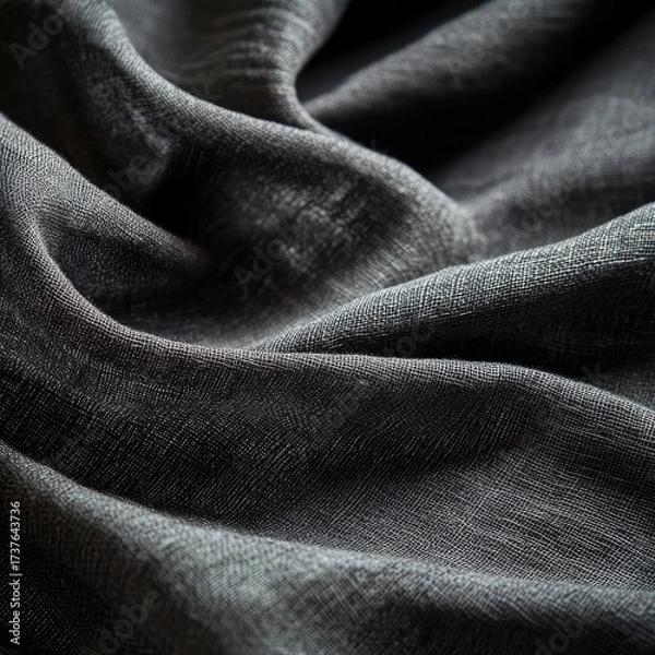 Fototapeta Dark, textured fabric drapes with light catching fibers.