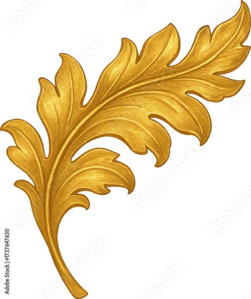 Fototapeta Elegant golden ornamental leaf with detailed texture and curves, isolated on a black background, perfect for luxury design, decoration, and graphic projects