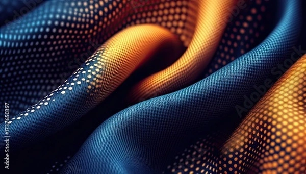 Fototapeta Draped fabric with dotted pattern and warm/cool tones